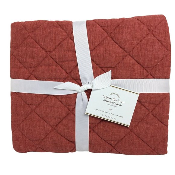 Pottery Barn Other - Pottery Barn Belgian Flax Linen Diamond Euro Sham In Brick Foundations 26" X 26"